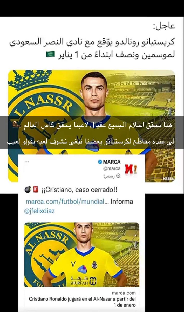 stefvic2's tweet photo. We wish you to achieve the World Cup Now you have joined a global team @Cristiano Here we make everyone's dreams come true @AlNassrFC https://t.co/oyTyFpcCX4