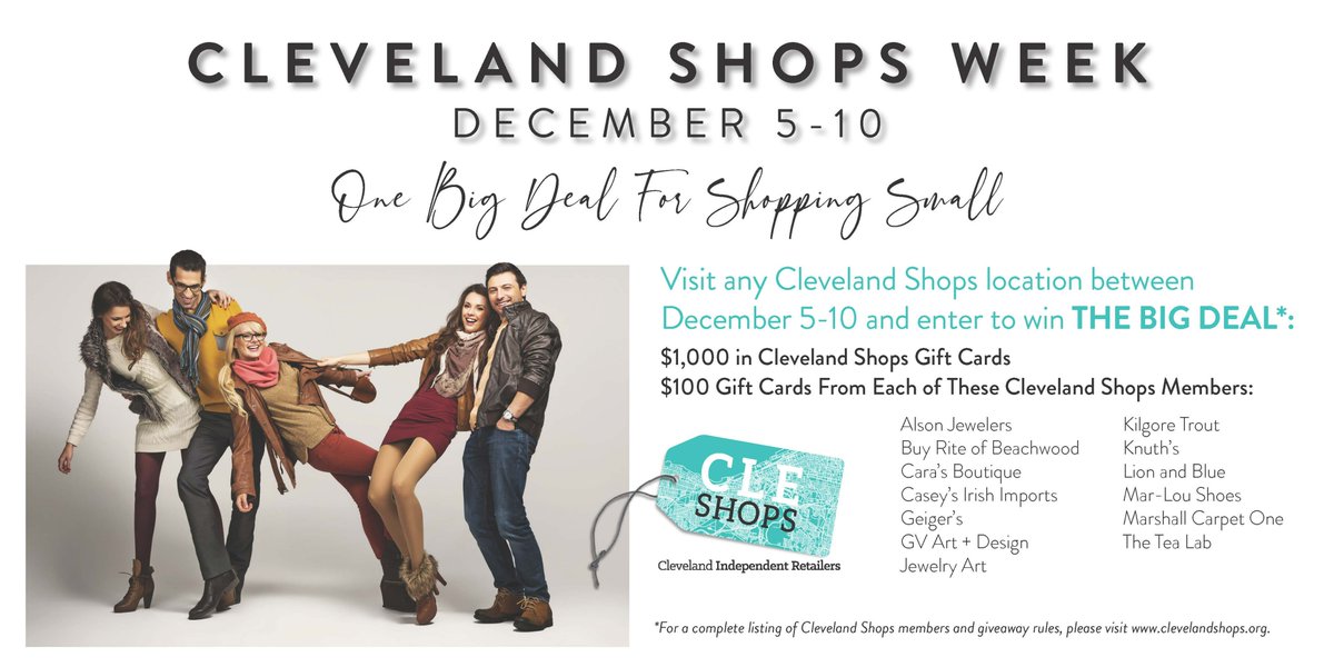 myor's tweet photo. Beginning today, @ClevelandShops launches its first Cleveland Shops Week.  Visit any member location to register for over $2K in gift cards redeemable at these impressive local retail locations https://t.co/ojnzgo9ZLR