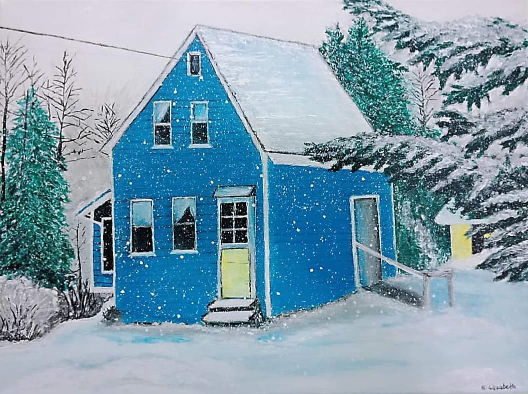 (SOLD) "Blue House" #acryliconcanvas #acrylicpainting #originalartwork  #artist #art #painting #elizabethnagentart