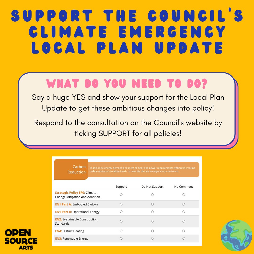 Opensourceleeds's tweet photo. Leeds City Council are proposing bold, positive changes to their local planning policy in response to the climate, social & ecological crises.
Together, we need to say a huge YES via their consultation by 19th December!
Respond here๐
https://t.co/kIDiDntEkg
#ClimateLocalPlan https://t.co/kxuFTaNr3Z