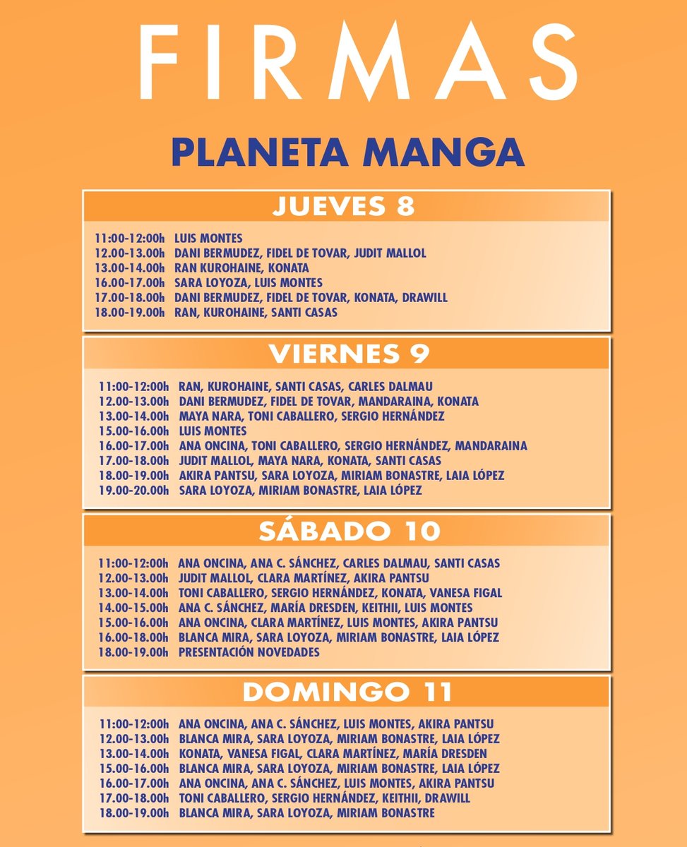PlanetadComic's tweet photo. ✍️ ¡Varios de nuestros autores y autoras de #PlanetaManga firmarán en el @MANGAbcn!

Aquí tenéis la agenda completa de firmas, además del horario en el que haremos la presentación de novedades. 👇 https://t.co/ucITVSU924