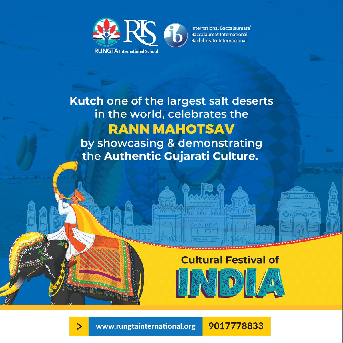 RungtaSchool's tweet photo. Kutch, one of the largest salt deserts in the world, celebrates the Rann Mahotsav by showcasing &amp; demonstrating the authentic Gujarati culture!
.
.
.
#india #rannutsav #facts #rungtainternationalschool #heritageofindia  #kutch #didyouknow  #trending #trendingpost https://t.co/8m92Cyo9oV