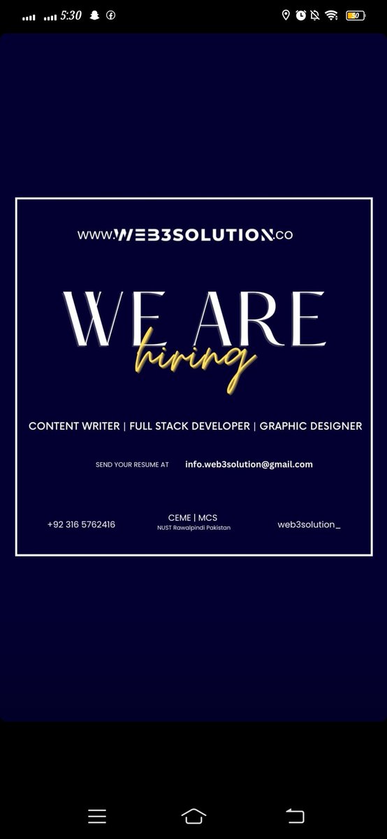 web3solution_'s tweet image. We are hiring for content writer graphics designer and full stack developer
#hiring #GraphicDesigner #WeAreHiring #stackdeveloper