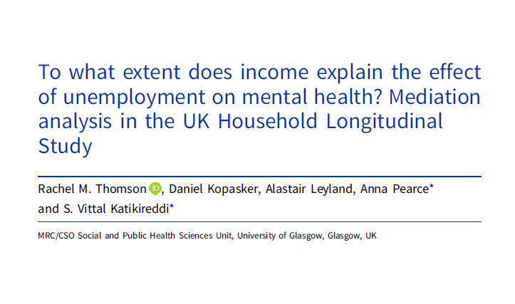 Rachel_Thomson's tweet photo. Our 🆕 paper in Psychological Medicine (@CambridgeCore) examines how far income explains the effect of unemployment on mental health in UK working-age adults using #causalepi methods 💰 🧑‍💼 🧠 - and you may be surprised by the results [1/5] #epitwitter 🔗 https://t.co/jBwPyLh2sD https://t.co/l2NM5Ig5i6