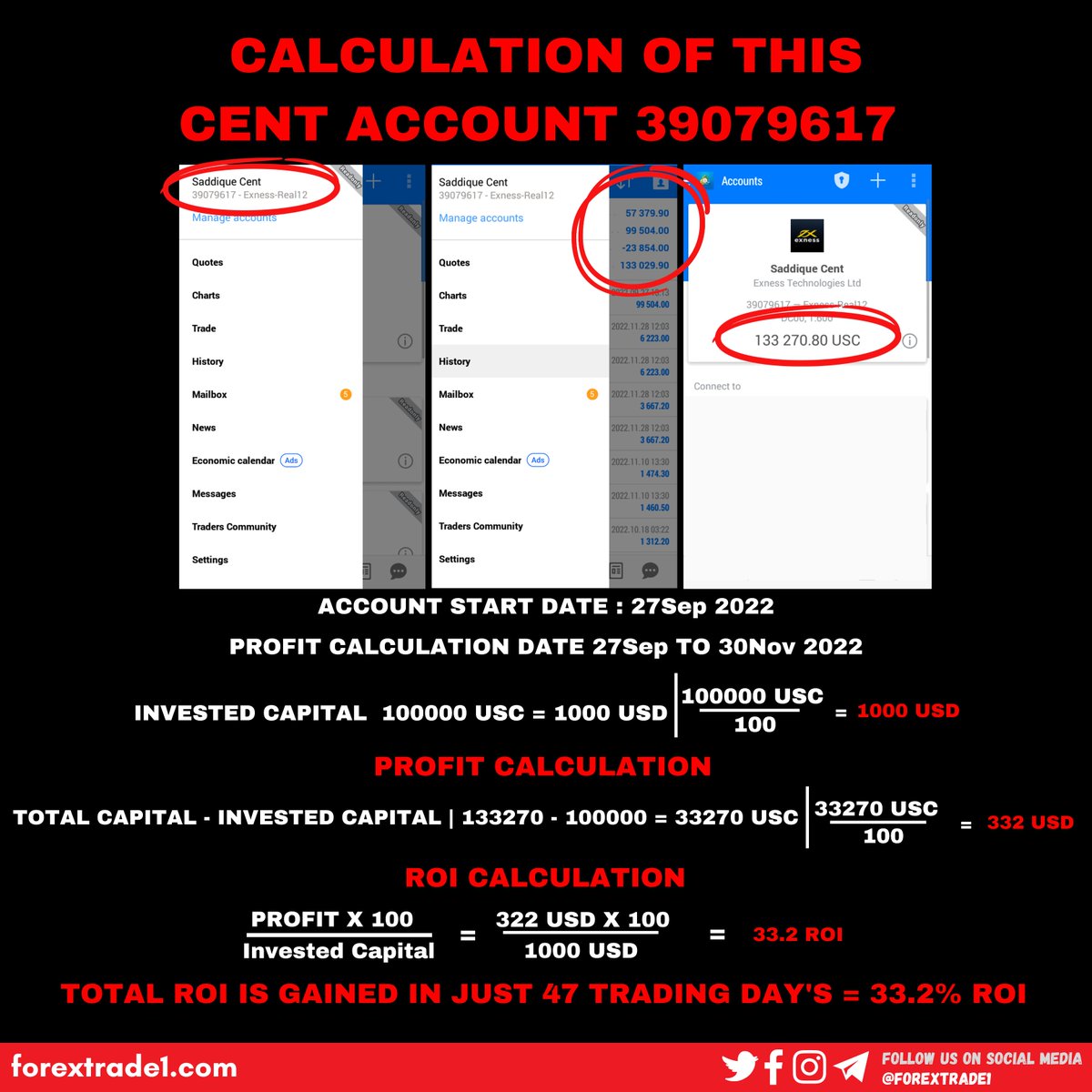 »Login Id: 39079617
»Investor Password : ask us
»Server Name :  Exness-Real12
»Account Type : Mt4
»Account start date : 9/27/2022
»Invested Capital : $1000

#BITCOIN #NFTCommuntiy #CloneX #ChatGPT #TensorFlow #Constitution #FortniteChapter4 #twitterfiles  #cryptocrash #Trending