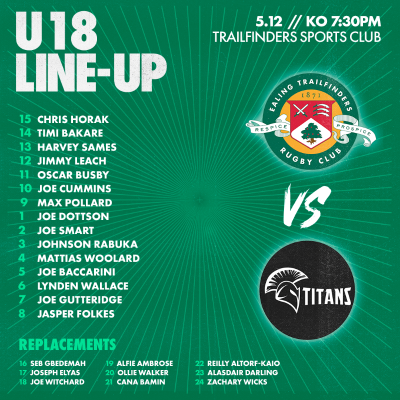 trailfinderacad's tweet photo. 𝗧𝗘𝗔𝗠 𝗟𝗜𝗡𝗘-𝗨𝗣: 𝗨𝟭𝟳 &amp; 𝗨𝟭𝟴 📋

Best of luck to our Ealing Trailfinders Academy U17 &amp; U18 squads for tonight's fixtures against @TitansRugbyZA! 

🏟️ Trailfinders Sports Club, W13 0DD
⏰ U17 KO 5:30pm, U18 KO 7:30pm
🎟️ Free entry

#TrailfindersRugbyAcademy 🟢⚪️