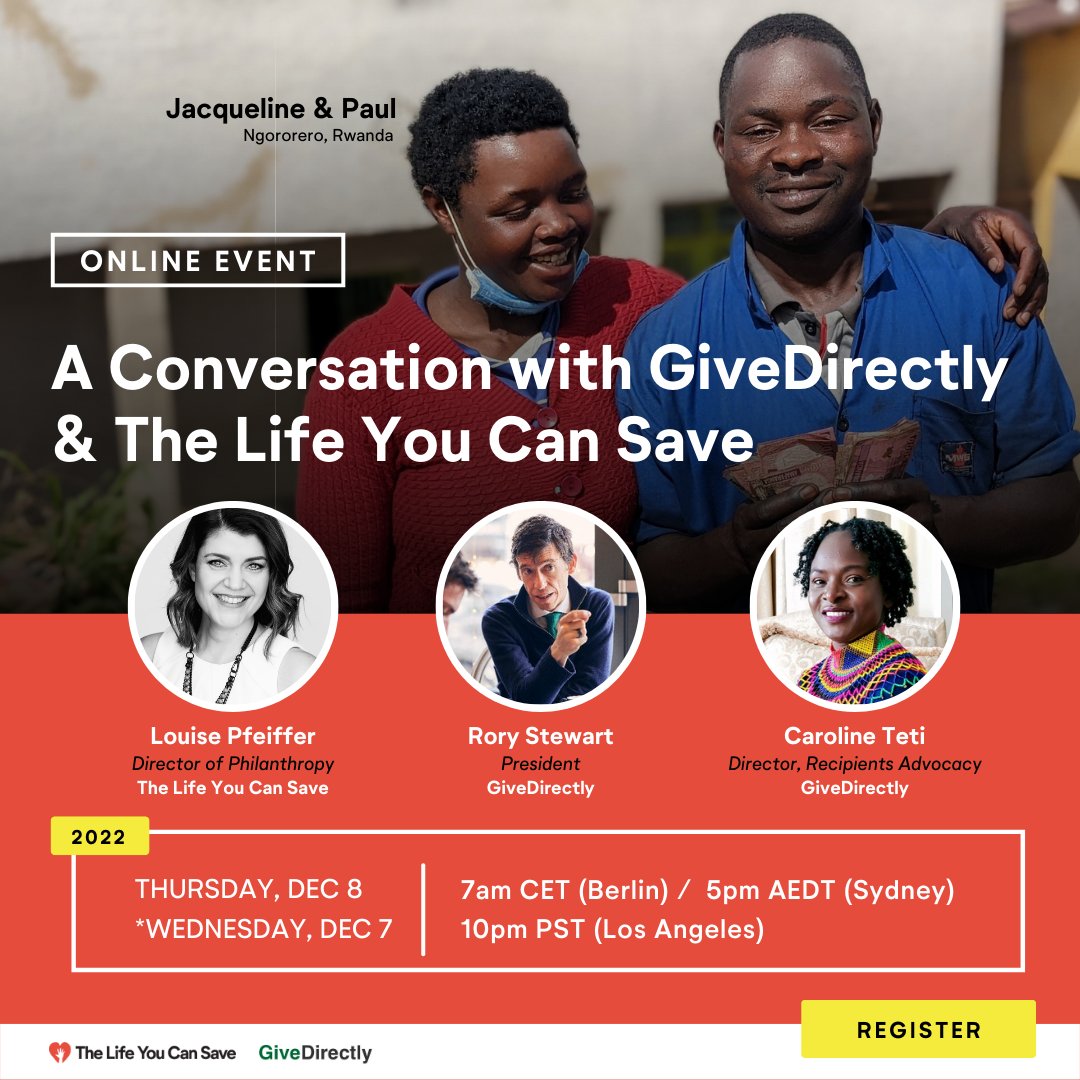 Join @LifeYouCanSave in conversation with @GiveDirectly new president @RoryStewartUK in a special online event. Learn about their exciting new phase as the world’s fastest-growing nonprofit with a proven model for eradicating extreme poverty. Register: us06web.zoom.us/webinar/regist…