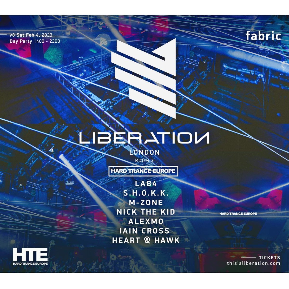 Very excited to announce that HTE will be joining Liberation and returning to one of the UK’s leading and most iconic venues, Fabric in London on Sat 4th Feb. Hosting our very own room with Lab4,S.H.O.K.K., M-Zone,Nick The Kid,Iain Cross,AlexMo and more. We hope you can join us!