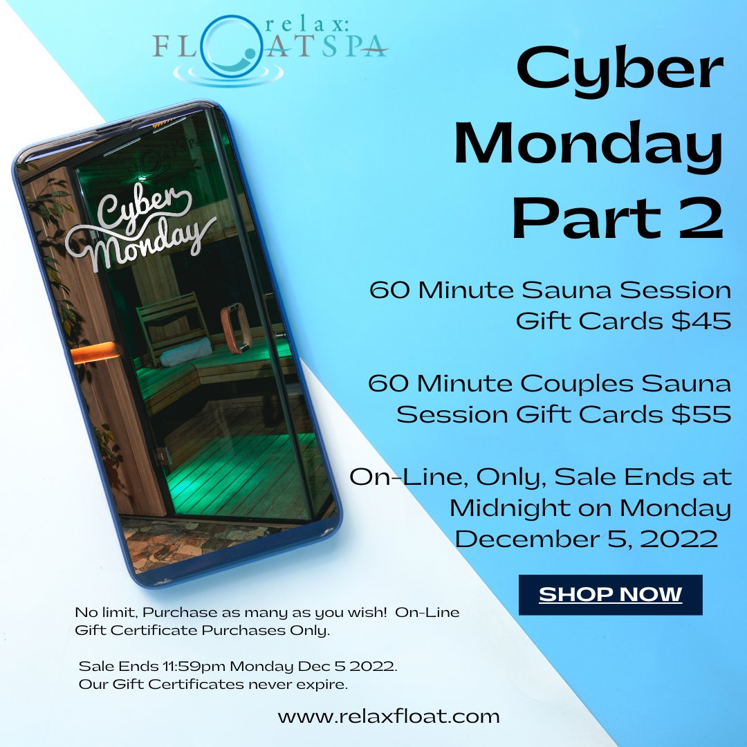relaxflotation's tweet photo. 📬  relax: Float Spa's Cyber Monday Deals Part 2! - https://t.co/JrpWAuMkco https://t.co/6rkbwStHfL