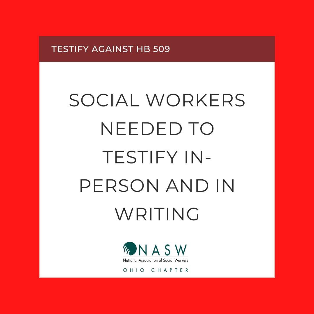 Our next advocacy step to stop HB 509 from removing title protection for social workers is to testify against the bill this Wednesday 12/07 for 10:00 am EST. The testimony can be in-person or via submitting written testimony. naswoh.org/testify509