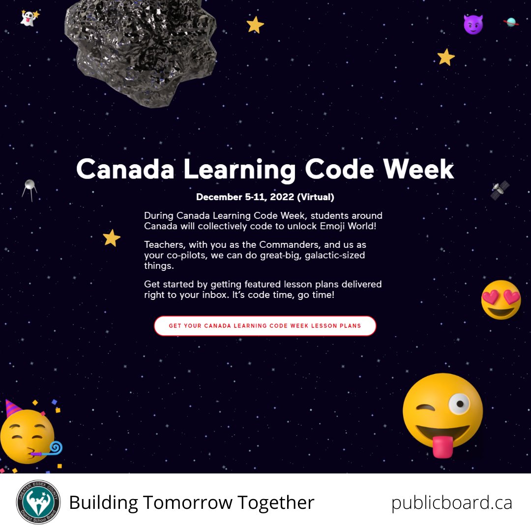 gecdsbpro's tweet image. December 5-11 is #CanadaLearningCodeWeek! This week is about teaching or learning code and using technology to create amazing things together. Canada Learning Code lesson plans can be found here: bit.ly/3BdSwC6