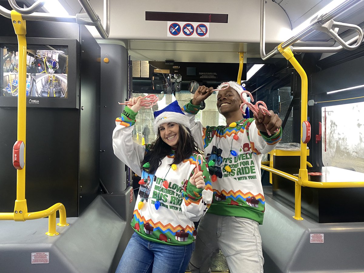 MARTAtransit's tweet photo. It’s the most wonderful time of the year! MARTA elves welcomed riders on our holiday-wrapped buses to enjoy a free ride! 
Look out for a #MARTASurpriseRide
in your neighborhood all December long! https://t.co/JymhY88HOT