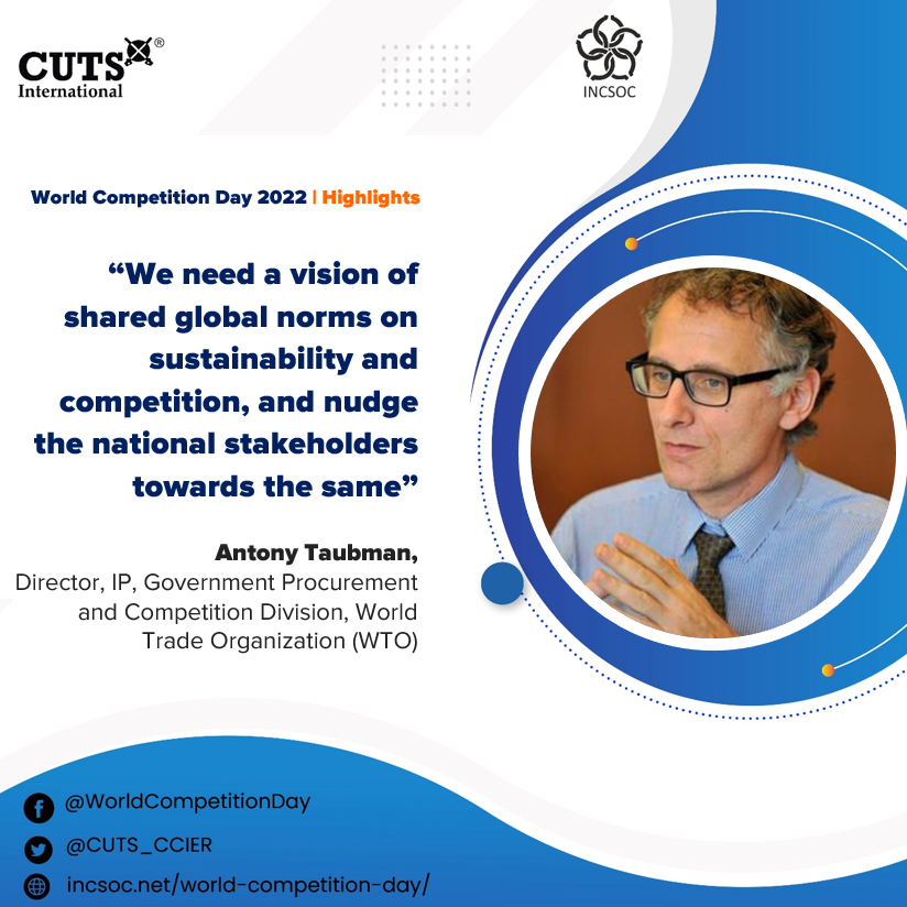 CUTS_Geneva's tweet photo. “We need a vision of shared global norms on #sustainability &amp; competition, and nudge the national stakeholders towards the same.” Antony Taubman, @wto. Celebrating World Competition Day 2022 with @psm_cuts @CUTS_Geneva @UNCTAD_CCPB. #WCD5DEC https://t.co/Qk4NJDC3rA