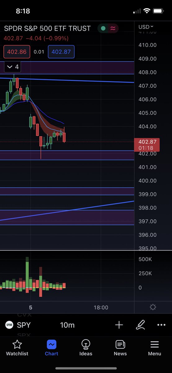 DannyTradess's tweet photo. Shorted $spy with my friends today. Our h patter never fails. Took 402s 250+ percent then rolled to 400s for another 40 percent #algo https://t.co/nKnNYsdA9X