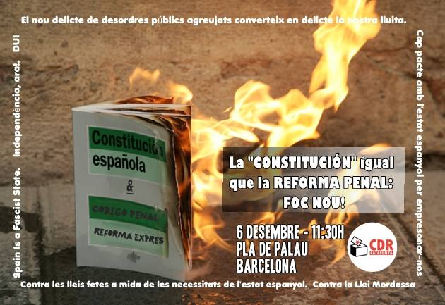 👉Vine demà dimarts 6 de desembre a dos quarts de dotze al Pla de Palau de Barcelona❗️
🇪🇸Espanya és una monarquia punitiva de la qual cal marxar ja❗️
🙊Una mordassa per silenciar-nos a totes❗️
🗣️Un diàleg per empresonar-nos a totes❗️
#Passa_ho
