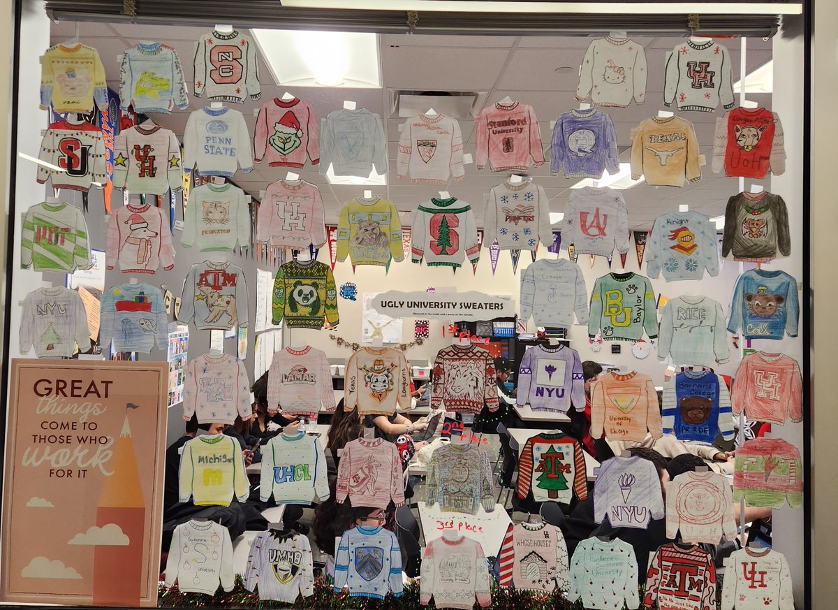 CTHSAVID's tweet photo. Ugly university sweaters that made the window! Research on the inside and a party on the outside. https://t.co/Fjqo2Cq3Ia