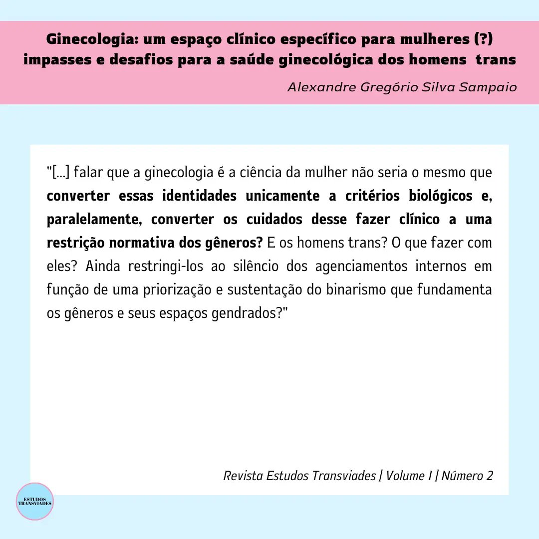 transviades's tweet photo. Diante das recentes discussões em torno do termo "pessoa que menstrua" e do silenciamento das reivindicações de pessoas transmasculinas, separamos alguns artigos/ensaios publicados na Revista Estudos Transviades sobre saberes, vivências, corporalidades e história transmasculina. https://t.co/wKgEHe8kx5