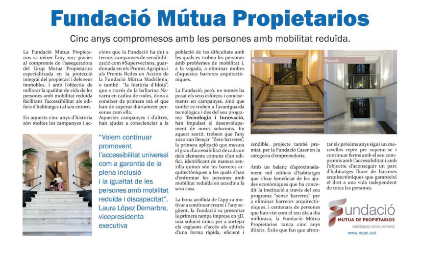 "Volem continuar promovent l’accessibilitat universal com a garantia de la plena inclusió i la igualtat de les persones amb mobilitat reduïda i discapacitat”. <a href="/demarbre/">Laura López Demarbre</a>,  vicepresidenta executiva de Fundació Mutua de Propietarios, al <a href="/diariARA/">diariARA</a>.

#DiaInternacionalDeLaDiscapacitat