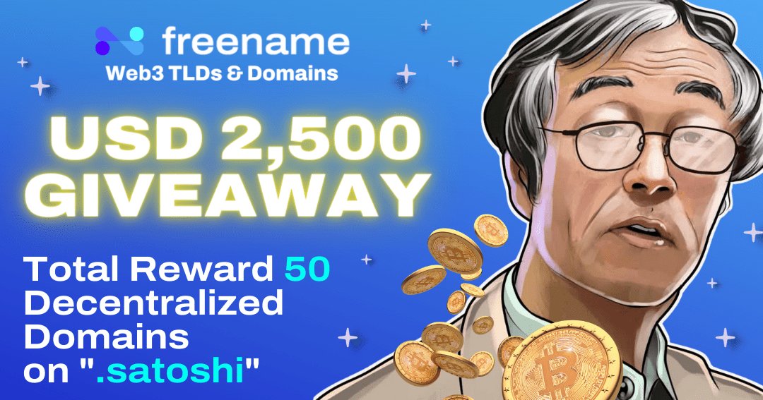 VirtualLand_'s tweet photo. Massive Giveaway 🔥🔥

😱😱 Total Giveaway Pool - $2,500 
50 FREE NFT Domains on ".satoshi"

To Enter ⤵️
➡️ Follow @freenameio &amp; @VirtualLand_

➡️ Like, RT &amp; Tag 3 Friends
➡️ Finish Gleam : https://t.co/QUZMGlJyjg

#Giveaway #Airdrop  #NewAirdrop #web3 https://t.co/IK82hdYSYM