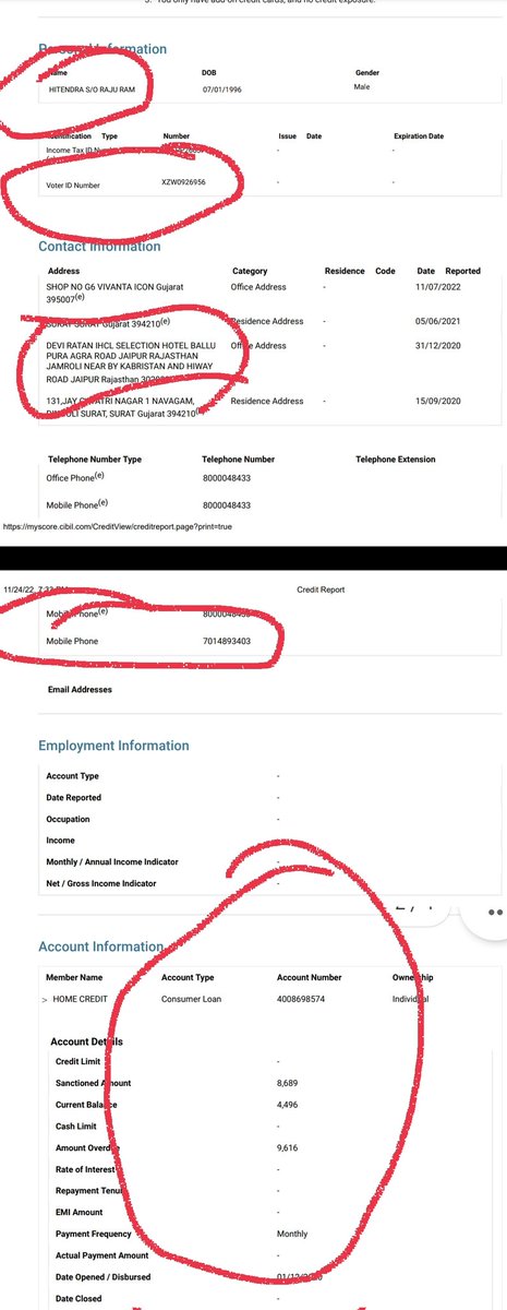 HitenPatil's tweet photo. @RBI @CyberGujarat please help me on this issue @HomeCredit_In Is showing my cibil fake loan and also shows wrong office adress and mobile number and also my father name changed but they used my pancard no. And un balance my cibil score from this fake loan please help me https://t.co/9xcabOZcve