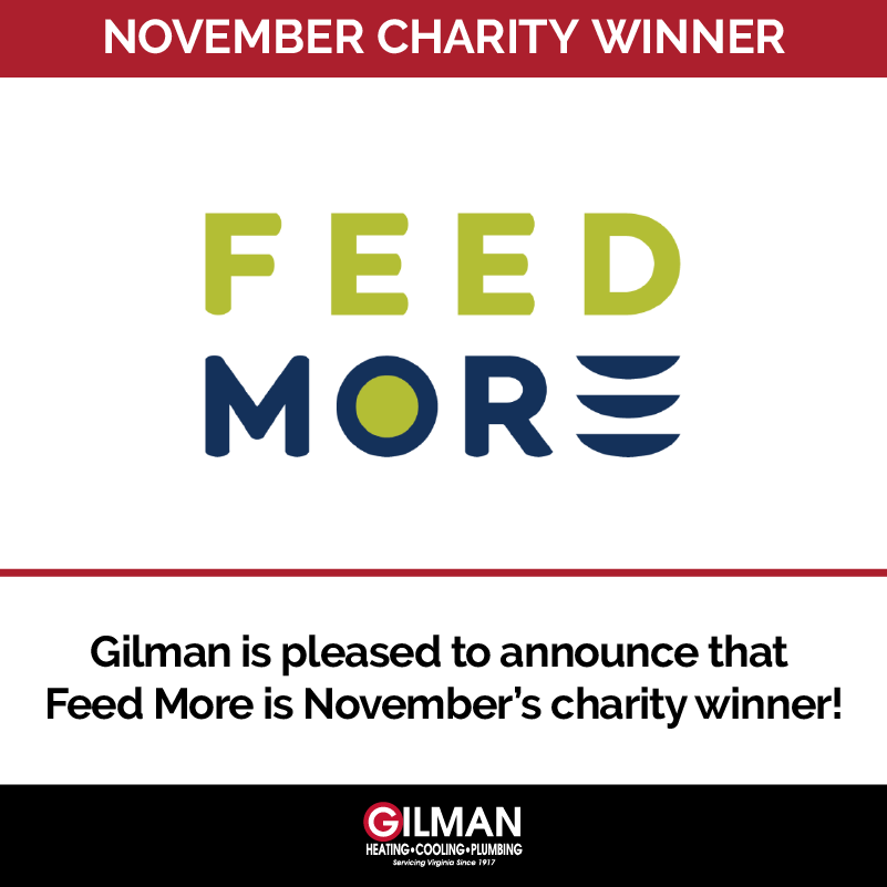 GilmanHVACPlum's tweet photo. We are excited to announce that @FeedMoreInc  won our November Charity contest! Thank you to everyone who voted, and we hope you all got to learn more about each charity! We will have our December charities announced soon, so stay tuned! https://t.co/ljeZqZxohJ