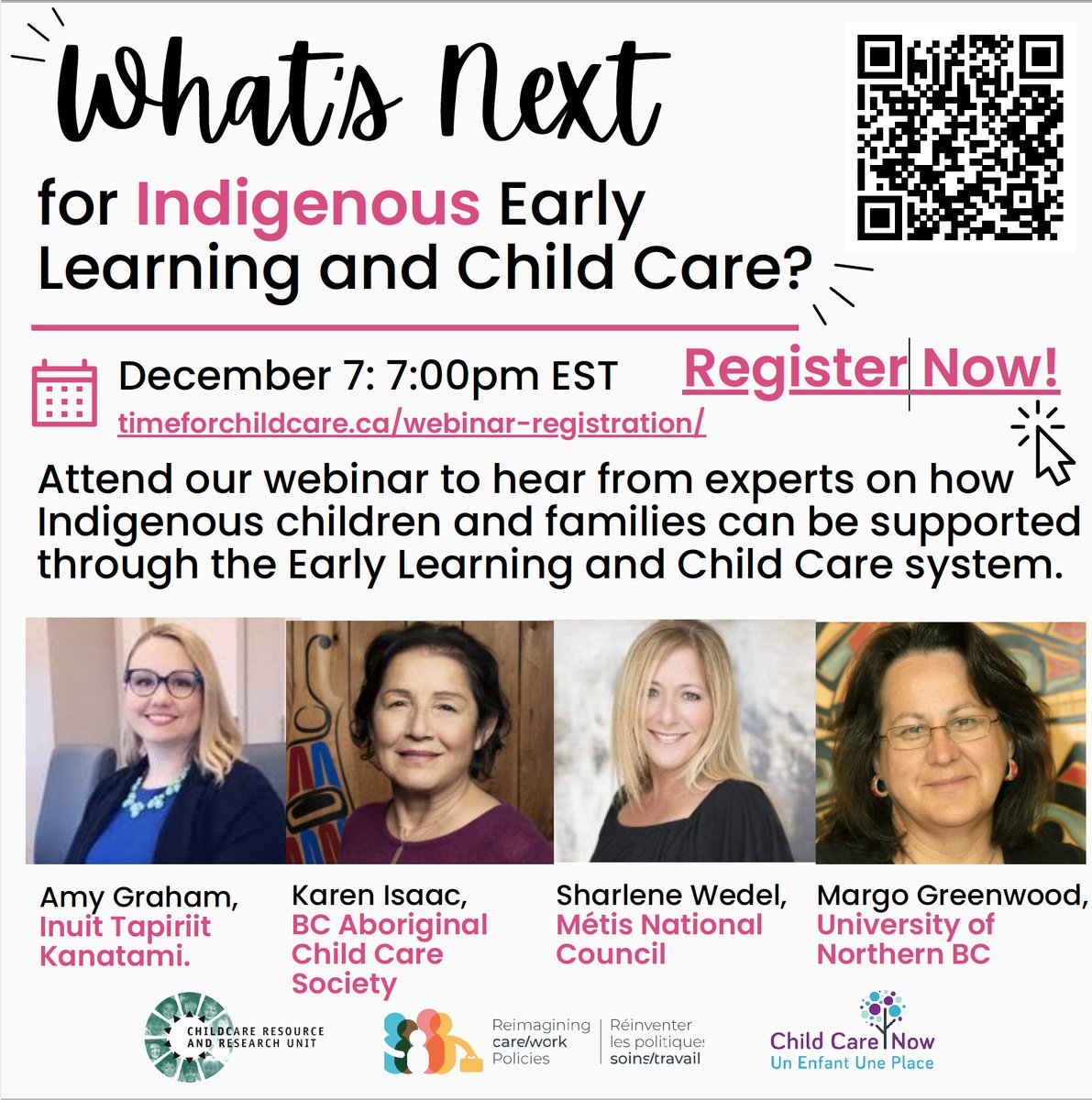Child_Care_Now's tweet photo. What’s next for Indigenous early learning and child care in Canada? Come and here this important conversation, December 7 at 7:00pm Eastern Time. Sign up now ⬇️ 

https://t.co/NBZXdmTbvn https://t.co/2G5UuTlFXn