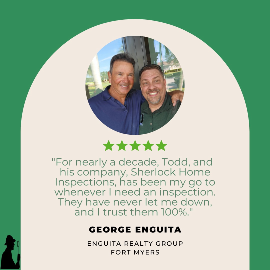 SherlockInspect's tweet photo. Realtor, George Enguita, has been using founder, Todd Riley, and Sherlock Home Inspections for nearly 10 years. Next time you need a home inspection, be sure to schedule with us! 

#homeinspections #floridarealestate #fortmyersrealestate #fortmyersrealtor #homeinspectionsFL https://t.co/B30kBNPm7m