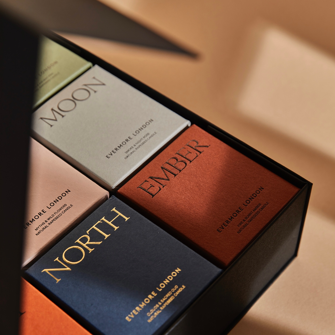 Discover The Scent Library. For the first time, we present our entire candle collection as a boxed gift set. Featuring all nine of our regular-sized scented candles, presented in a luxurious Evermore gift box, The Scent Library truly is a special gift for someone you love.