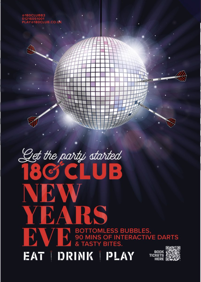 180clubb3's tweet photo. #NYE2022 is coming & itโs time to make your plans! Join us from 12pm until 11pm for #bottomlessbubbles #socialdarts & #food for only ยฃ35pp! Get the #party started the best way we know how! @JQBID @WhatsOnBrum #Birmingham #BOOKNOW to avoid disappointment, lanes are filling fast! https://t.co/8HbI9eDepi