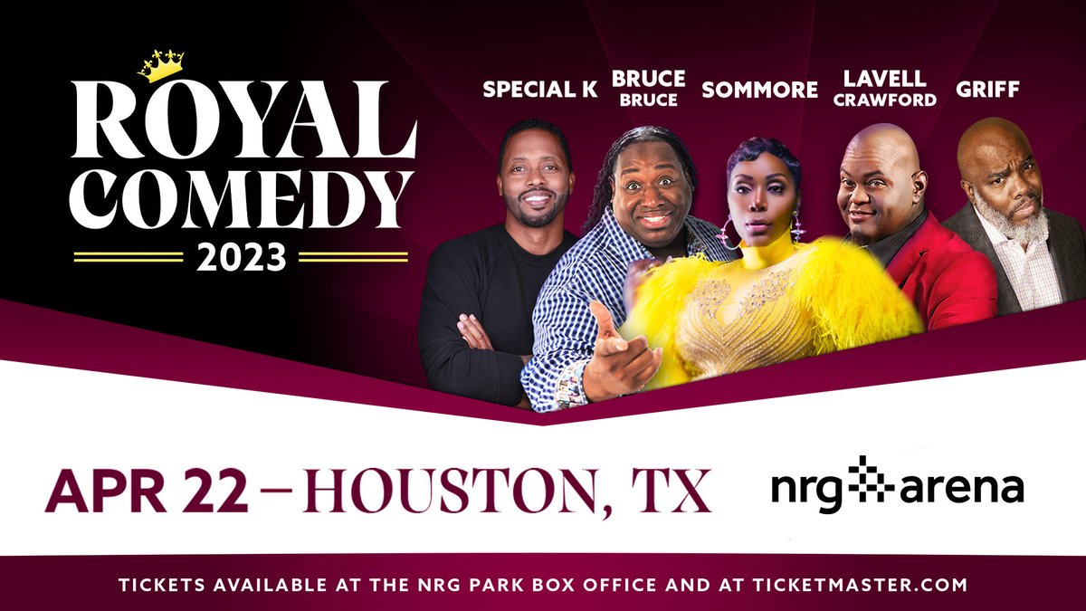 nrgpark's tweet image. JUST ANNOUNCED: Get ready to laugh Houston! 😂

The Royal Comedy 2023 tour, featuring 
@sommoresofunny, @mybrucebruce, @lavellthacomic, @specialk913 and @2trillion , is coming to NRG Arena on April 22. 

Tickets go on sale to the general public on Friday, December 9 at 10 a.m.