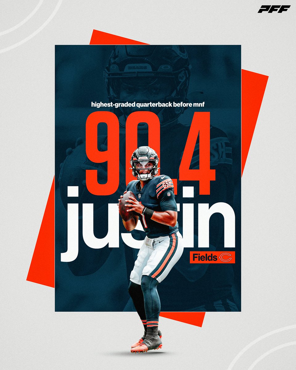 PFF's tweet image. Justin Fields: Highest-graded QB in Week 13 🐻