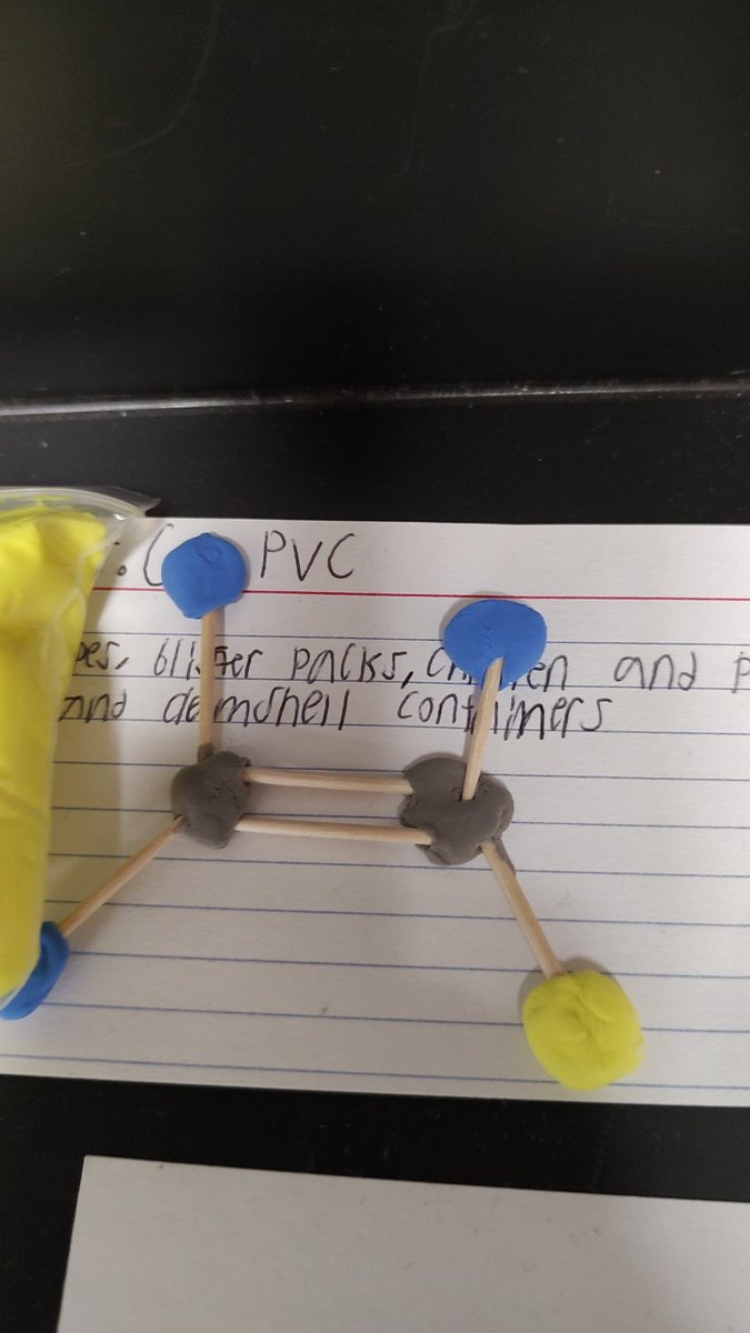 Building molecules of different plastic monomers in 8th grade today using @FNCreate or clay and toothpicks. @AtTheBenchtop @BrianDickman @mr_isaacs #scitlap #games4ed