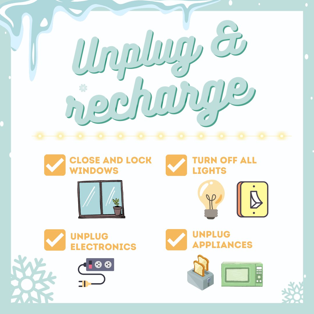 sustainNU's tweet photo. Hey 'Cats, as you wrap up finals and prepare to leave @NorthwesternU for winter break, please use this checklist to help conserve energy while you are away!  
#winterbreak #endofquarter #endoftheyear #holidaychecklist https://t.co/RLlrTjtihf