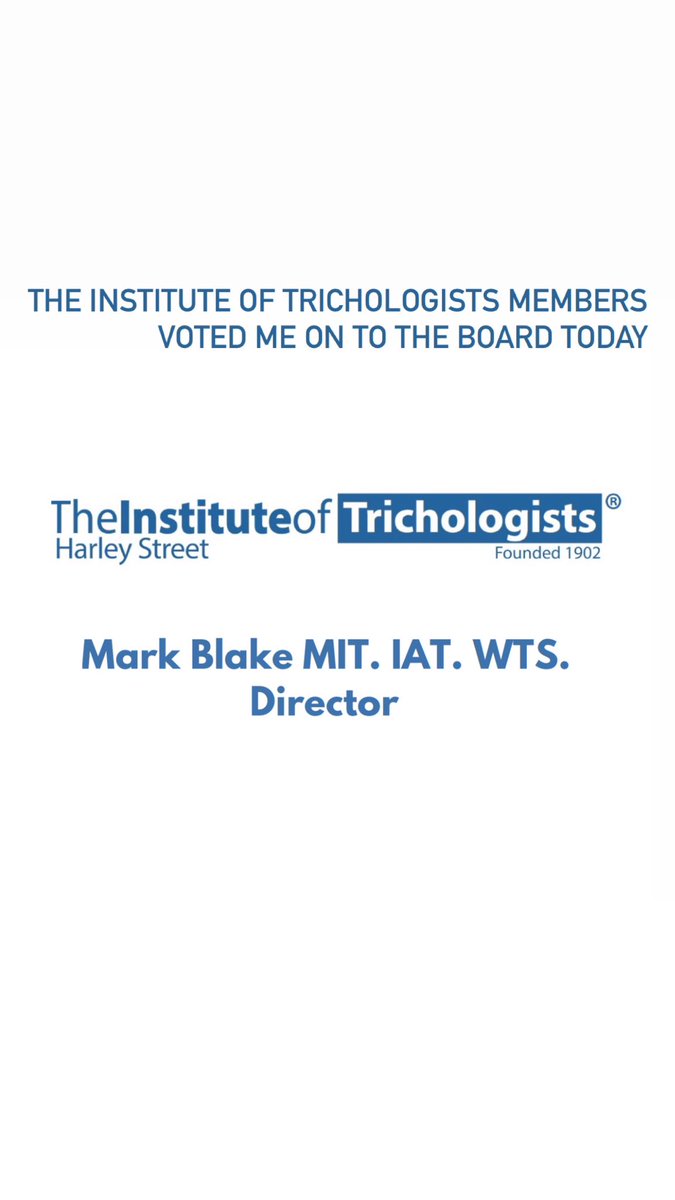 I’m now a Director of The Institute of Trichologists. My mission is to help shape the future of Trichology in the UK and around the world. #ForTheHairYouDeserve #markblake #markblaketrichologist