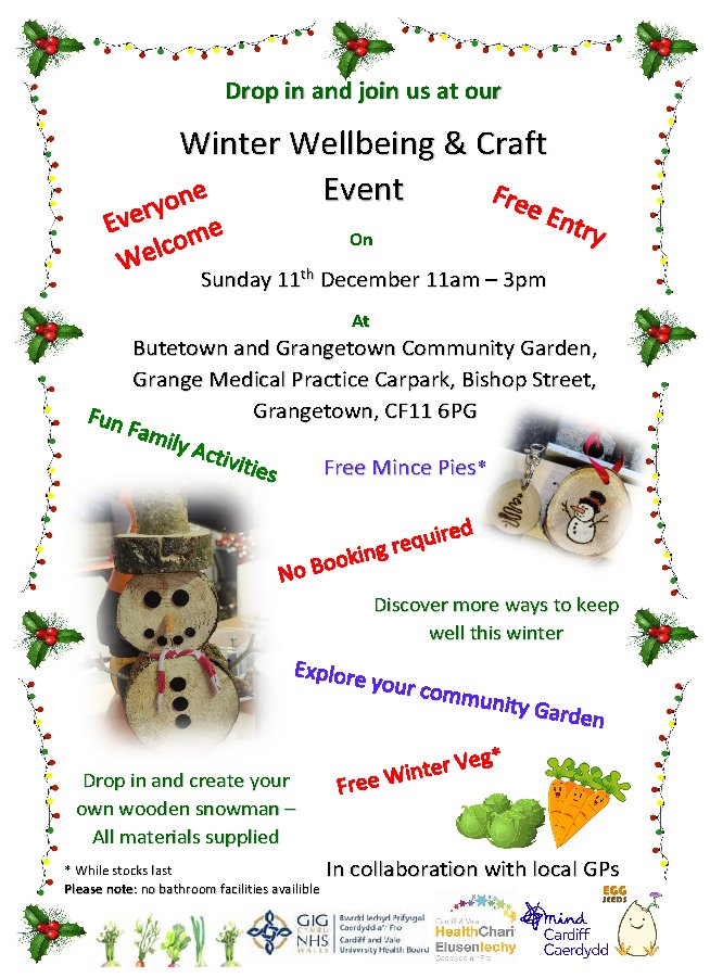 Exciting for all Grangetown and Butetown residents, sharing a bit of festive joy and fun this Sunday. @CV_UHB @ArtGrangetown @GrowWellCardiff @ediblecardiff @GrangetownHub @Grange_Pavilion @ButetownTweets