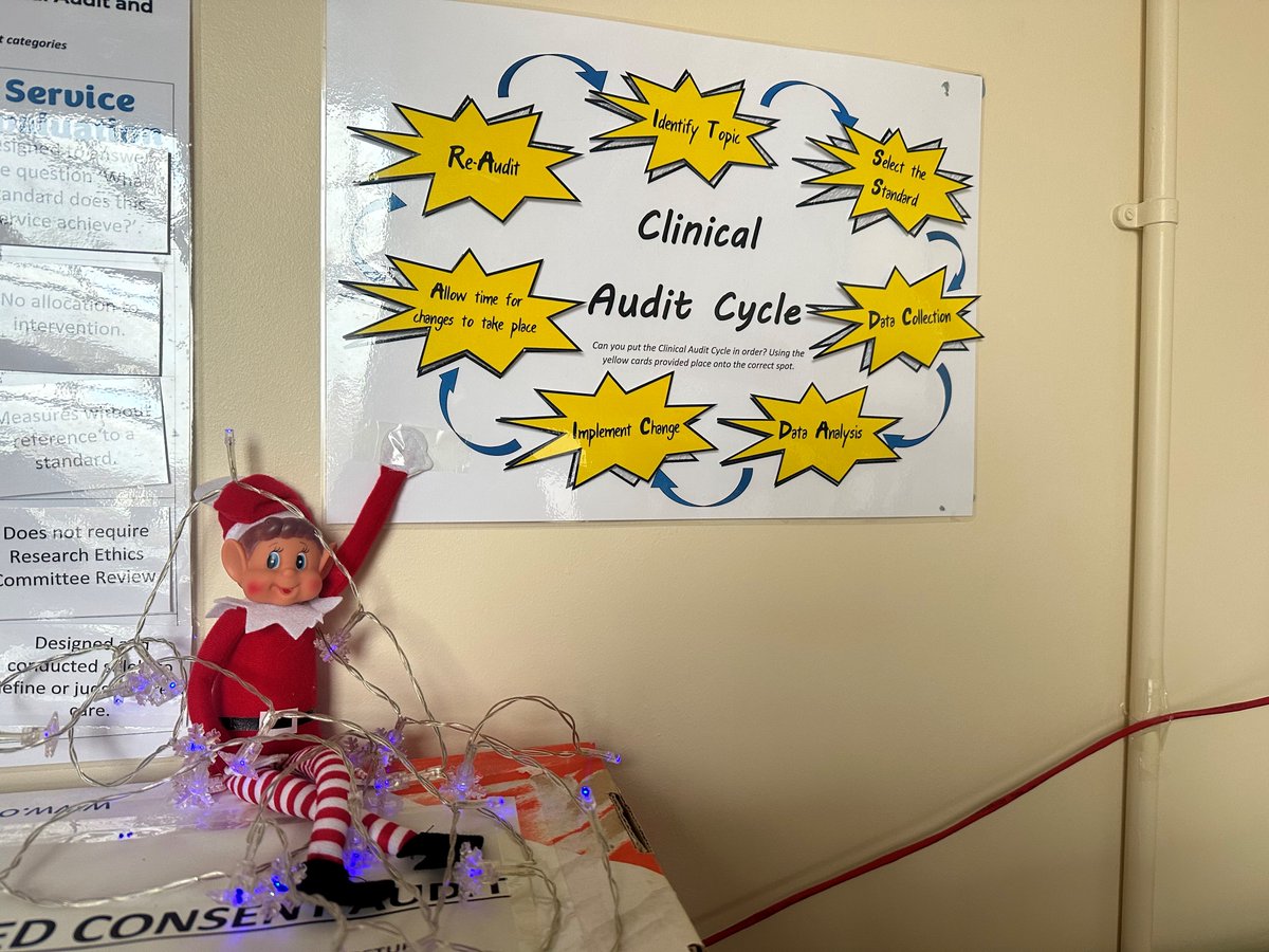 Quincy popped down to the Clinical Audit Department today.  He got all wrapped up in the Clinical Audit Cycle #QITwitter