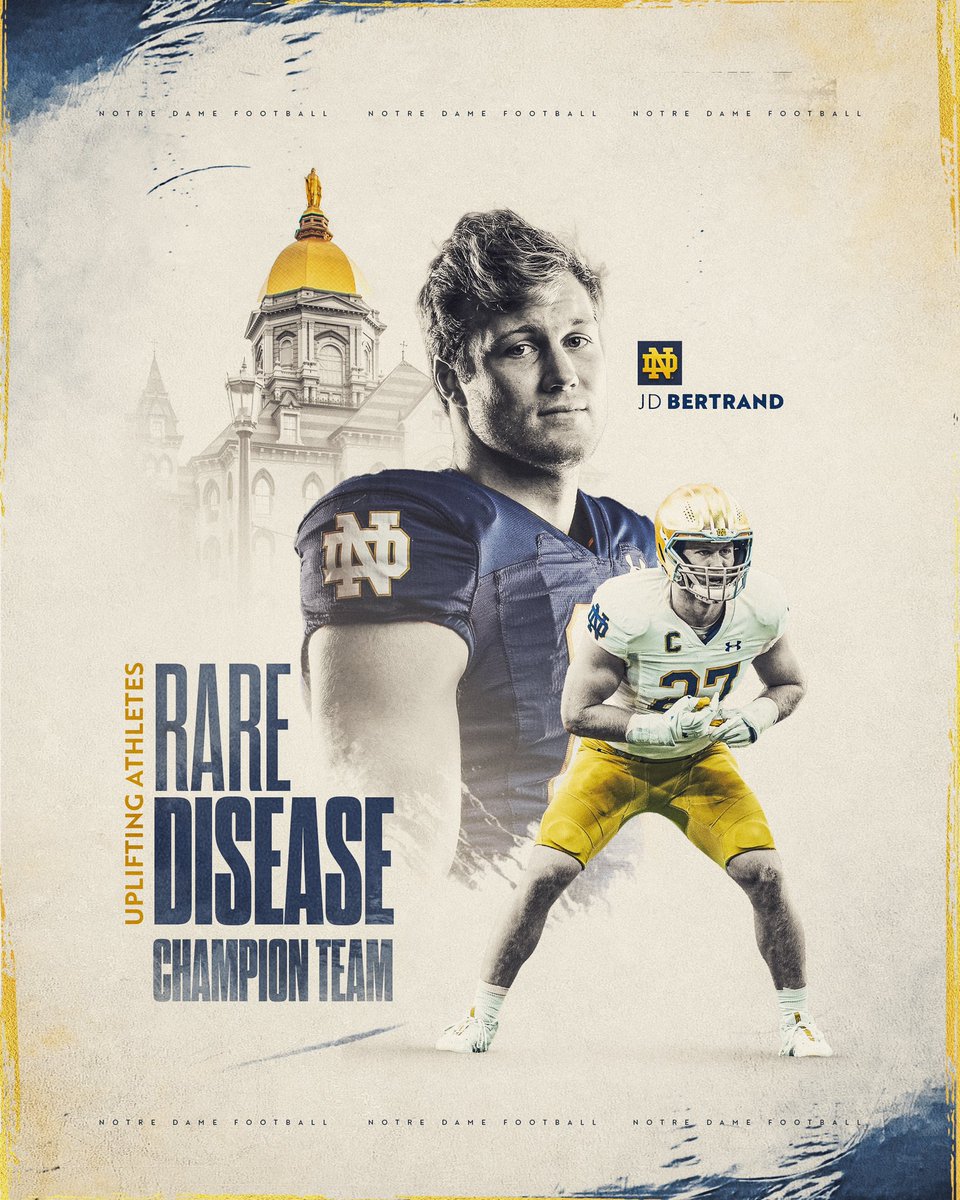 NDFootball's tweet image. ￼𝙈𝙖𝙠𝙞𝙣𝙜 𝙖 𝙙𝙞𝙛𝙛𝙚𝙧𝙚𝙣𝙘𝙚

Congratulations to @JDBertrand1 on being named to the @UpliftingAth Rare Disease Champion Team for all the great work he does off the field. 

#GoIrish