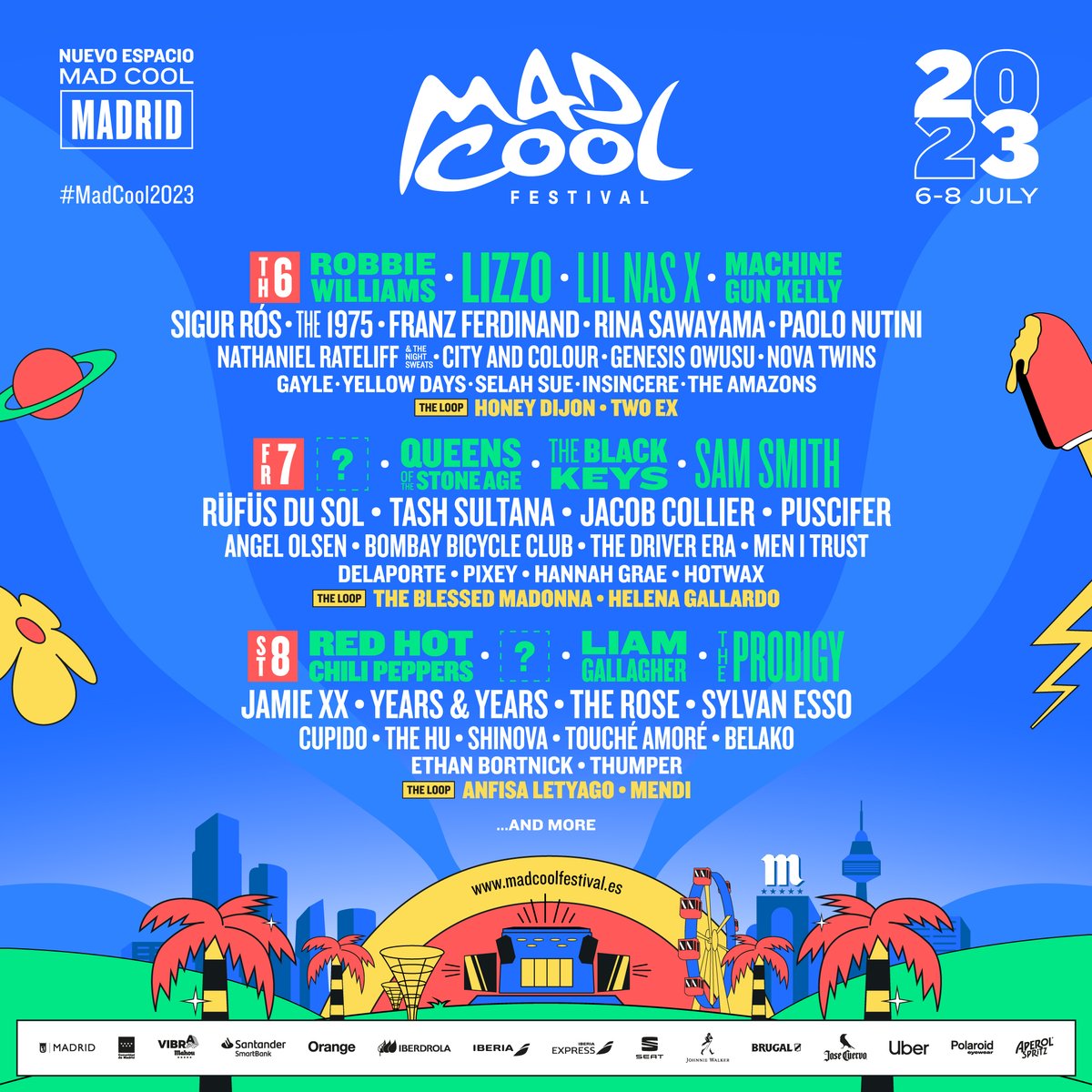 madcoolfestival's tweet photo. 💥Welcome to Mad Cool 2023💥
See you on July 6-8Th in MADRID with @ChiliPeppers @lizzo @robbiewilliams @rinasawayama and many more 🤩 https://t.co/6OF7u0YIg8