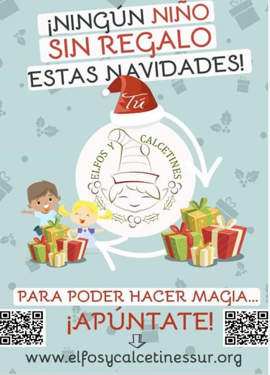 La asociación Elfos y Calcetines Sur tiene la intención de que no haya niños sin regalos de Reyes Magos, en un día tan especial como el 6 de Enero. 

Para ello necesitamos vuestra ayuda, apúntate en la página wed elfosycalcetinessur.org y colabora con nosotros. 😄🎄