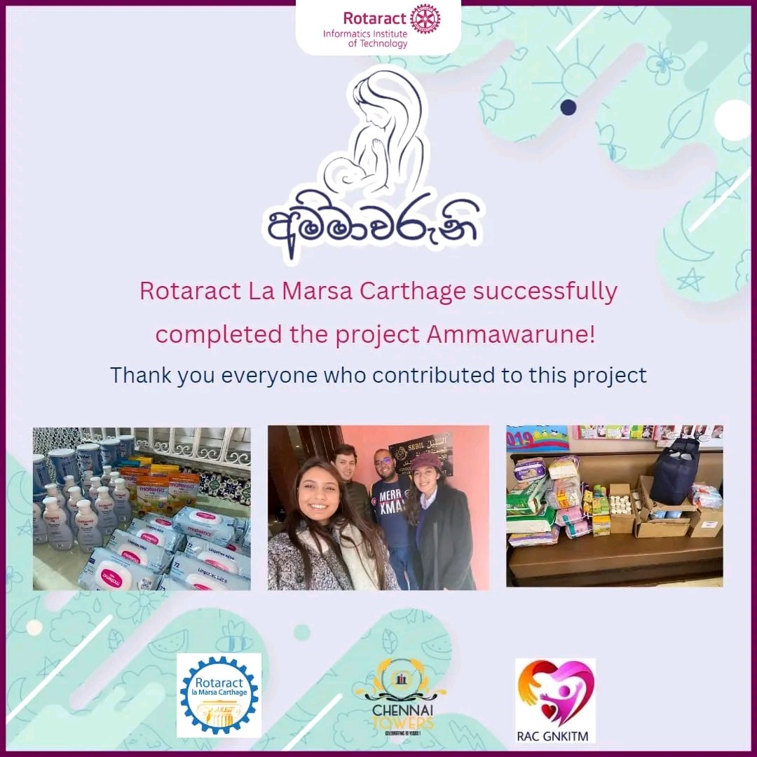 IITRotaract's tweet photo. To highlight the heroism of the mothers to the new borns, Rotaract club of La Marsa Carthage carried the project Ammawarune.
#ammawaruni #internationalservice #successfullyconcluded #rotaract3220 #LearnServeandStrive #imaginerotary #RACIIT #weareraciit #raclmc #rotaract9010 https://t.co/QIhSlhC5dl