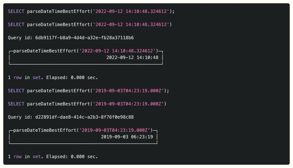ClickHouseTips's tweet image. Having trouble parsing a string into a DateTime with ClickHouse&apos;s toDateTime() function?

There&apos;s another function that can handle an even wider variety of string date formats... Check it out! tinybird.co/clickhouse/kno…