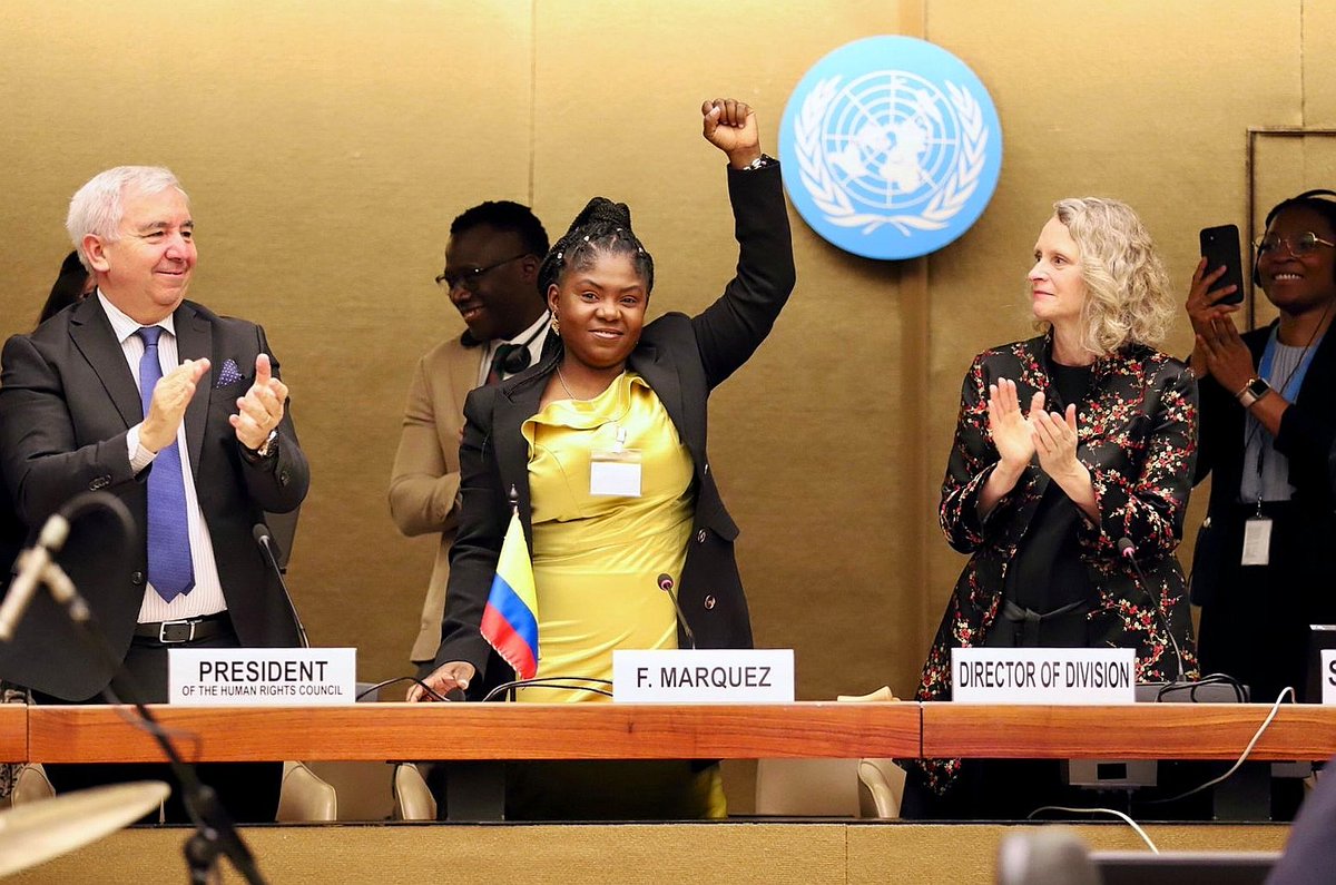 FranciaMarquezM's tweet photo. Es un grandísimo honor para mí instalar la primera sesión del Foro Permanente de Afrodescendientes ante #NacionesUnidas en Ginebra, Suiza.

Estamos aquí para incidir en la agenda global de lucha contra el racismo y la promoción de derechos del pueblo negro en todos los niveles. https://t.co/DEhqA60hno