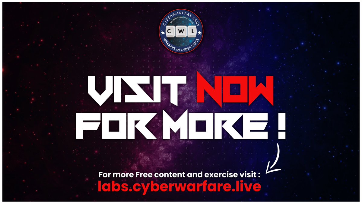 cyberwarfarelab's tweet image. Visit now: labs.cyberwarfare.live

#cyberwarfare #cybersecurity #hacknsecure #cyberwarfarelabs #CWLKnowledgeBites