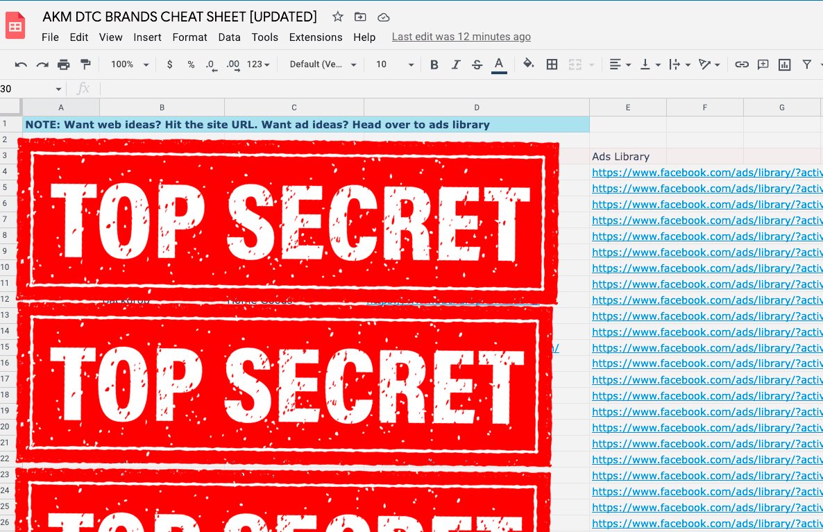 Ecom Twitter 🐤!!!
I’ve compiled a master sheet of over 170+ DTC brands in over 20+ niches that are smashing it on ads/branding, along with all of their ads into one place.

If you want access. Follow, Like + RT this tweet to get it. Will send it over to you 🫵

(Save this)