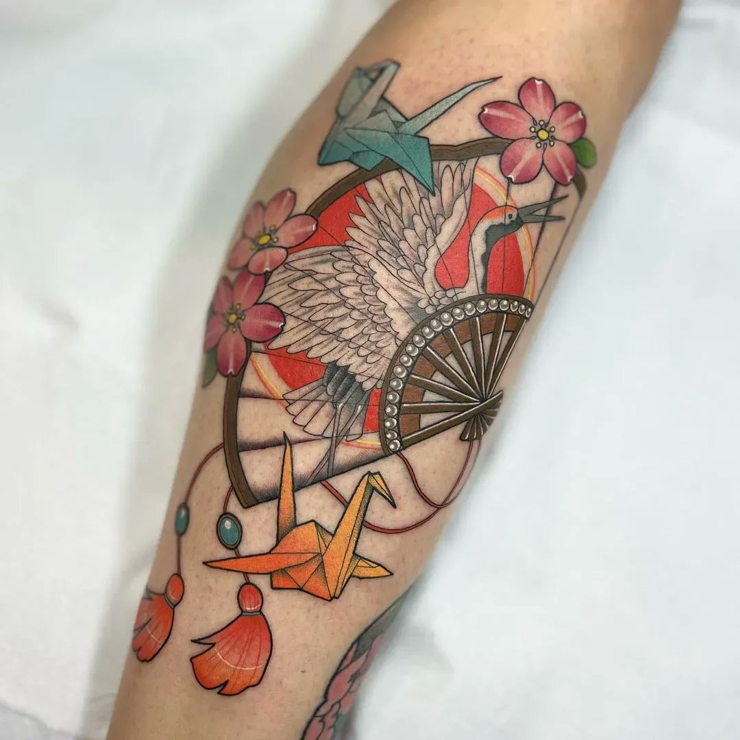 MagnumTattooSupplies on X: "Cool Japanese fan tattoo made using #magnumtattoosupplies from Stephanie Melbourne! . . #japanesefan # fantattoo #japanesecrane #origami #neotraditionaltattoo #neotraditional #neotradeu #skinart_mag #skinart_traditional ...