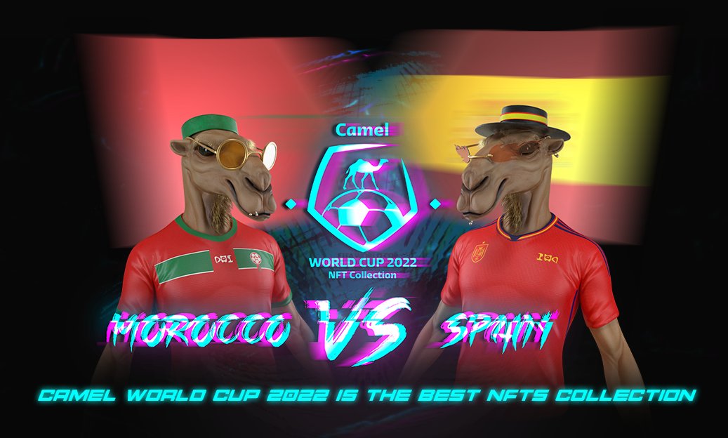 camelworldcup's tweet photo. Here we go #Morocco 🇲🇦 vs #Spain 🇪🇸
Support your team in the #Qatar2022  by getting this incredible #NFTs #collection
#NFT #NFTartists #nftcollectors #nftforsale  #camelworldcup2022 #NFTcollectibles  #moroccovsspain 
@salomondrin
https://t.co/yNvxSKlQGz
 #OpenSeaNFT https://t.co/SrpXQow4o5
