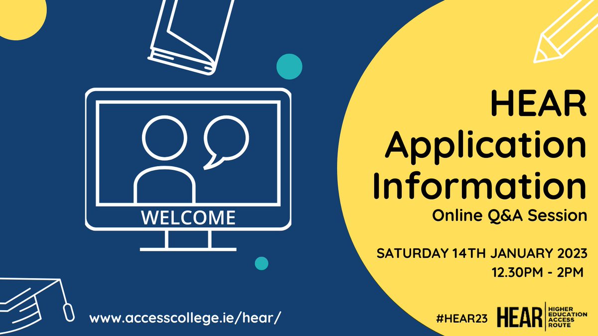 UCCPLUS's tweet photo. This webinar provides an opportunity for you and/or your parent(s)/ guardian(s) to meet members of the #HEAR team online &amp; find out about the scheme
register here: 
https://t.co/z1kfmyEddq

#HEAR23 #HEARScheme #LeavingCert #LeavingCertificate  #UCC #AccessUCC #PLUSProgramme https://t.co/jvJJVO7HLm