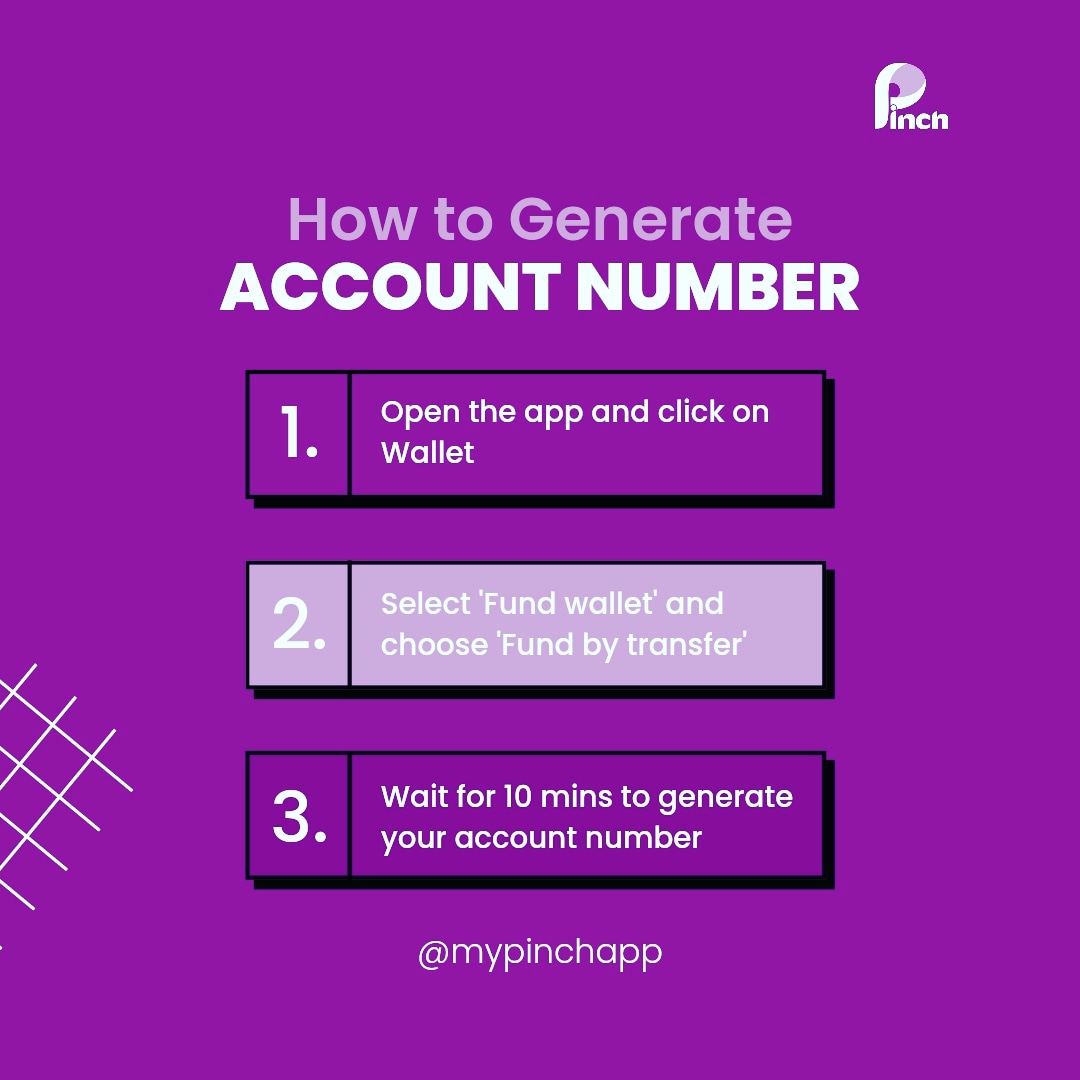 MyPinchApp's tweet photo. Do you find it difficult to generate an account number on Pinch?
To generate your account number, you first need to have an active phone number on your profile.
Follow these quick and simple steps to generate your account number today!
#mypinchapp https://t.co/VfvzUZV7dm