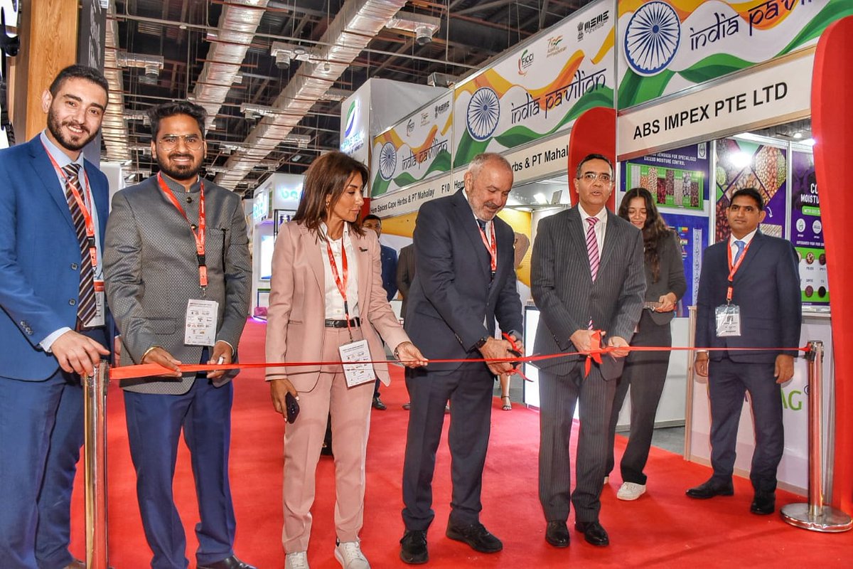 indembcairo's tweet photo. Ambassador @AjitVGupte inaugurated 'India Pavilion' at Food Africa 2022 Exhibition in Cairo, which saw participation from 32 nations. 

The 'India Pavilion' was the largest, with 45 Indian exporters displaying products in this major International Exhibition of Food &amp; Beverages. https://t.co/bARwZTtCR0
