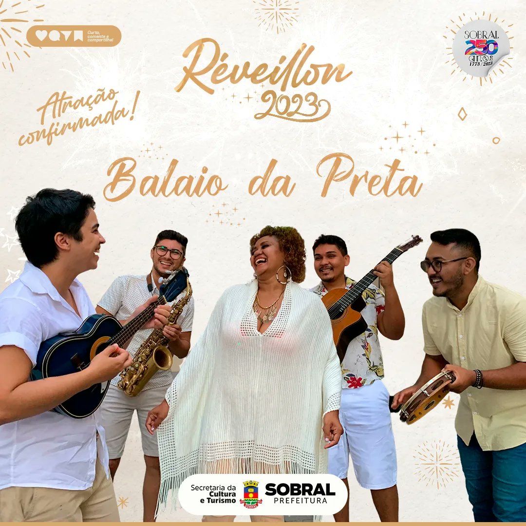 ecoasobral's tweet photo. RÉVEILLON | Olha só quem se junta a Margareth Menezes na nossa virada 2023!!! 🥂

Não vai ter como ficar parado no Réveillon de Sobral com os shows das bandas Noda de Caju, Balaio da Preta e Dona Lili. 🤩

#sobral #reveillon2023 #atracoesconfirmadas https://t.co/74BRzeyWXt